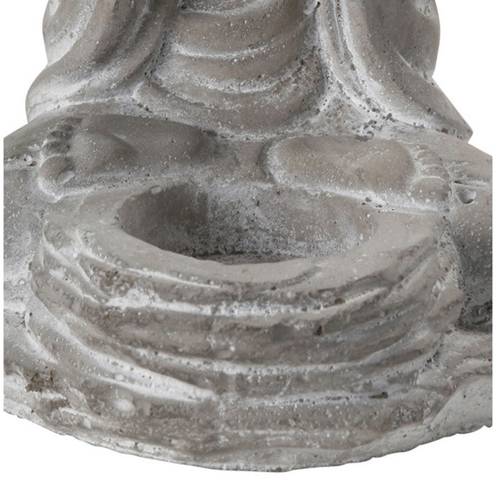Anjali Mudra Position Buddha Figurine with Front Candle Holder, Gray