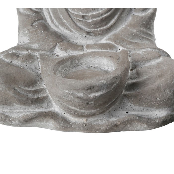Dhyana Mudra Position Buddha Figurine with Front Candle Holder, Gray