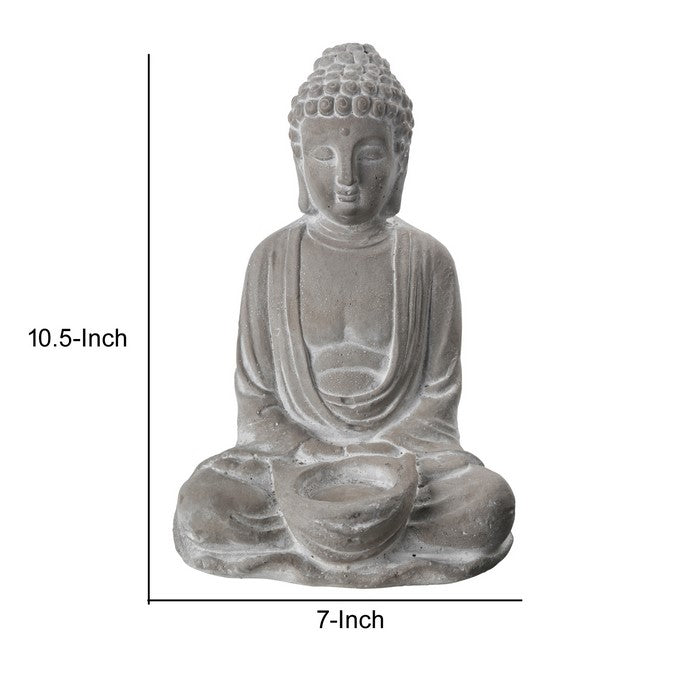Dhyana Mudra Position Buddha Figurine with Front Candle Holder, Gray