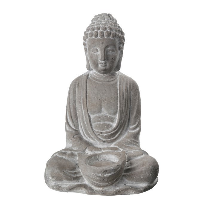 Dhyana Mudra Position Buddha Figurine with Front Candle Holder, Gray