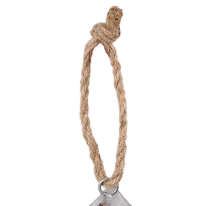 Gabled Roof Metal Bird House with Rope Hanger, Weathered Gray