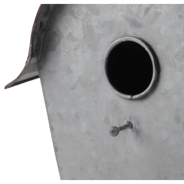 Arched Roof Metal Bird House with Ring Hanger, Weathered Gray