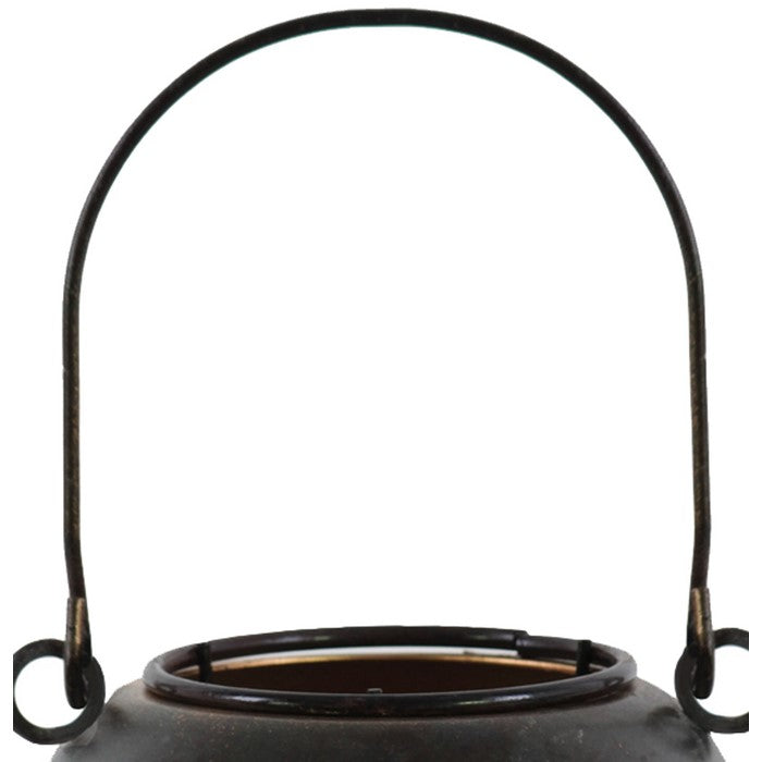 Cylindrical Shape Metal Lantern with Pierced Floral Design, Gray