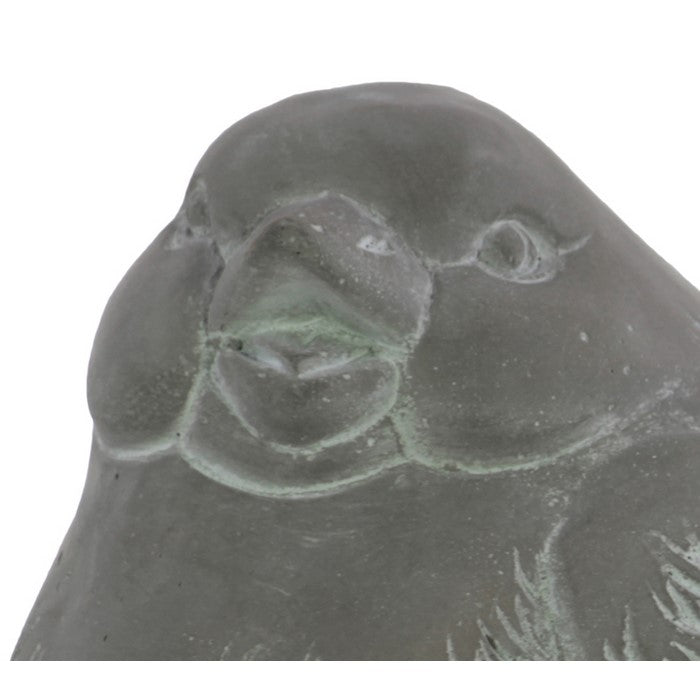 Cement Sitting Bird Figurine with Open Beak, Distressed Gray