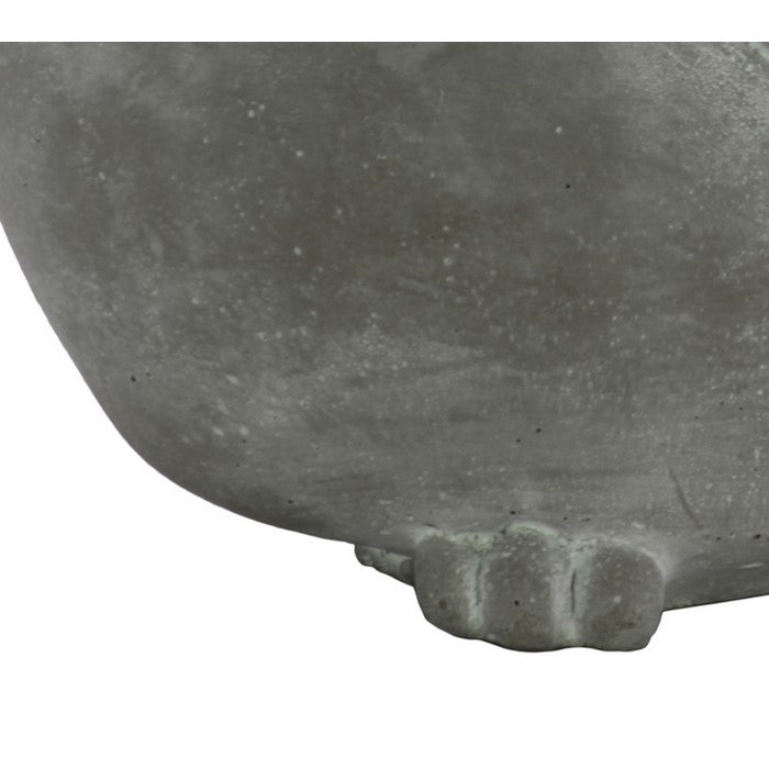 Cement Sitting Bird Figurine with Open Beak, Distressed Gray