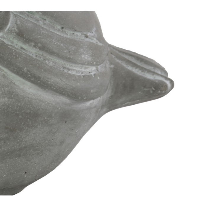Cement Sitting Bird Figurine with Open Beak, Distressed Gray