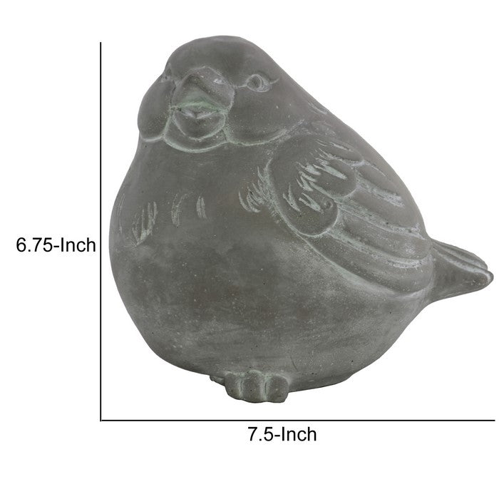 Cement Sitting Bird Figurine with Open Beak, Distressed Gray