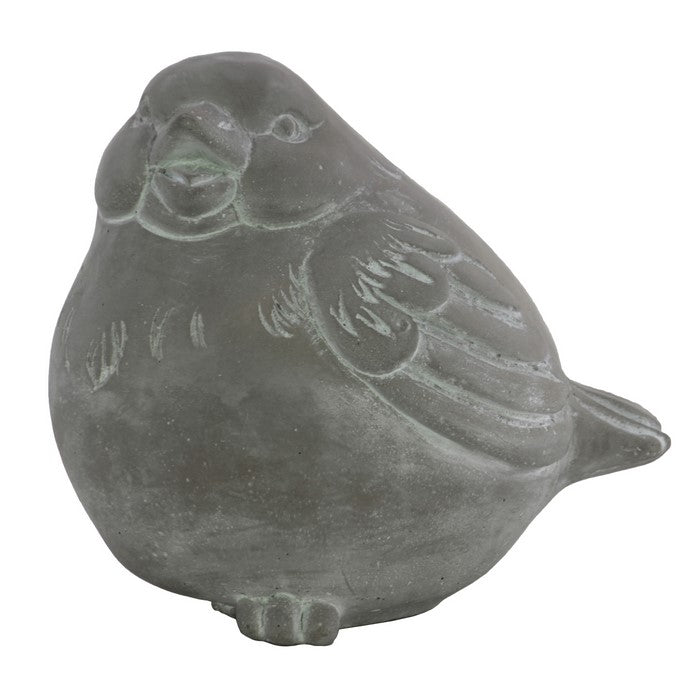 Cement Sitting Bird Figurine with Open Beak, Distressed Gray