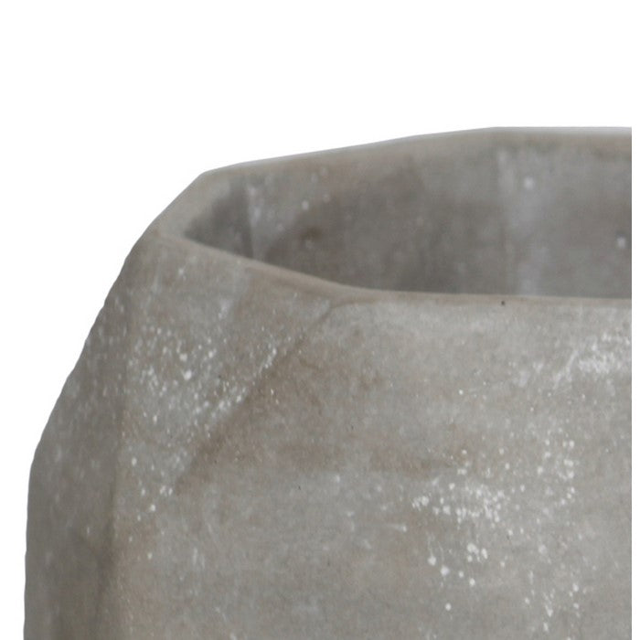Round Cement Flower Pot with Inward Curved Octagonal top, Large, Gray