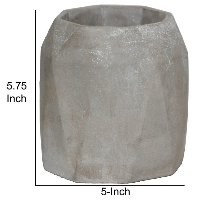 Round Cement Flower Pot with Inward Curved Octagonal top, Large, Gray