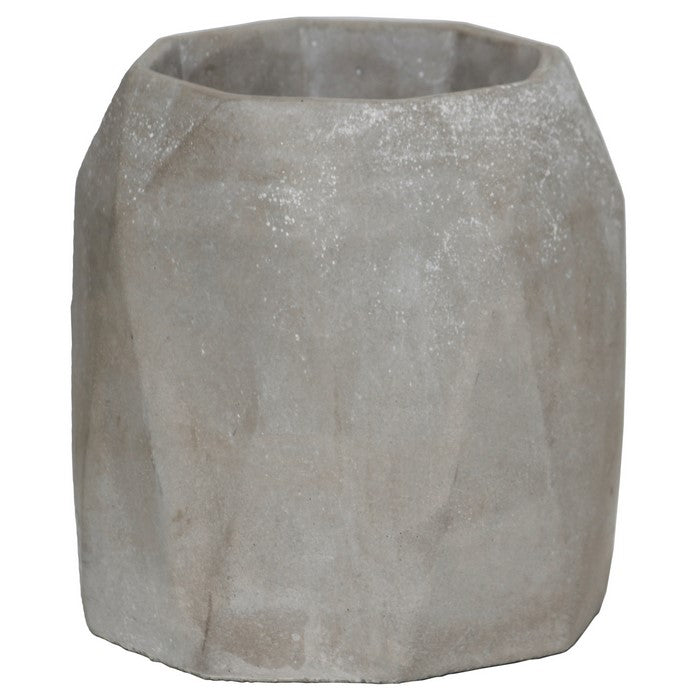 Round Cement Flower Pot with Inward Curved Octagonal top, Large, Gray