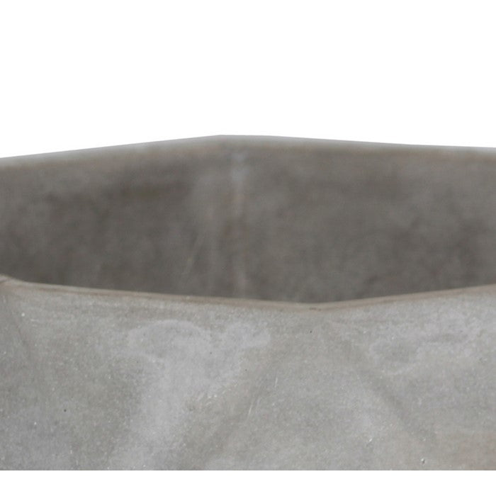 Cement Flower Pot with Diamond Pattern Body and Octagonal Top, Small, Gray