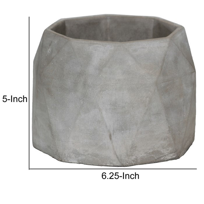 Cement Flower Pot with Diamond Pattern Body and Octagonal Top, Small, Gray