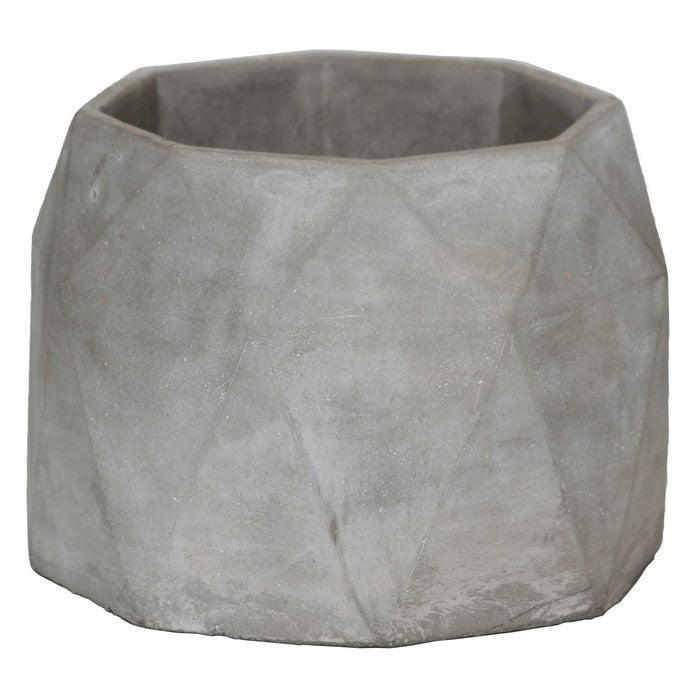 Cement Flower Pot with Diamond Pattern Body and Octagonal Top, Small, Gray