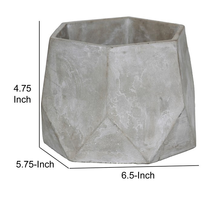 Cement Flower Pot with Pentagonal Body and Hexagonal Top, Gray