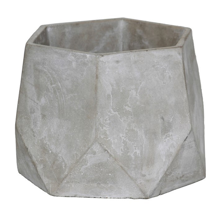 Cement Flower Pot with Pentagonal Body and Hexagonal Top, Gray