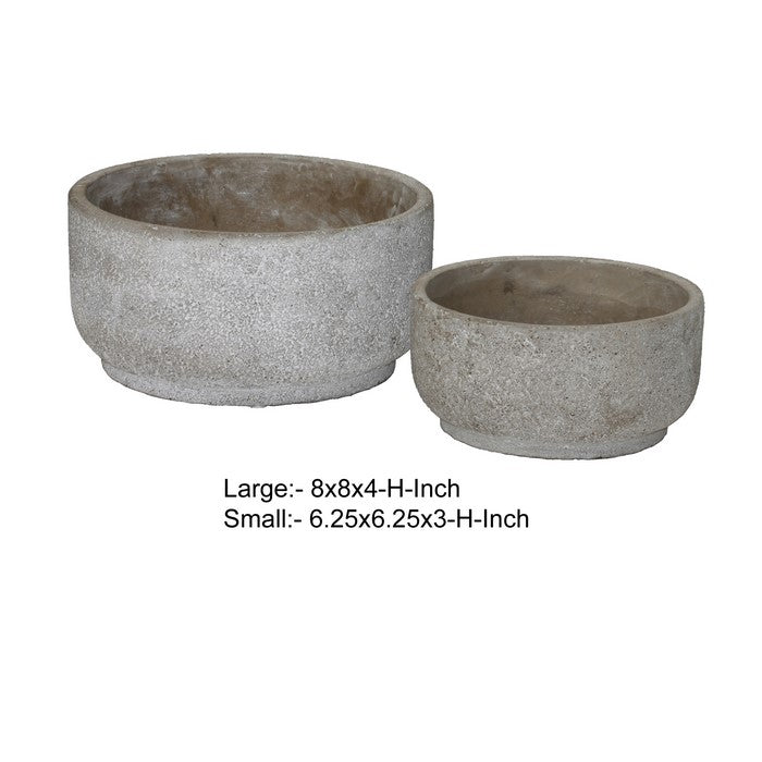 Low Height Cement Flower Pot with Rough Concrete Design, Set of 2, Gray