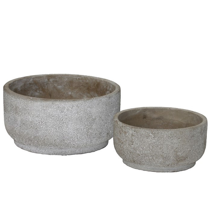 Low Height Cement Flower Pot with Rough Concrete Design, Set of 2, Gray