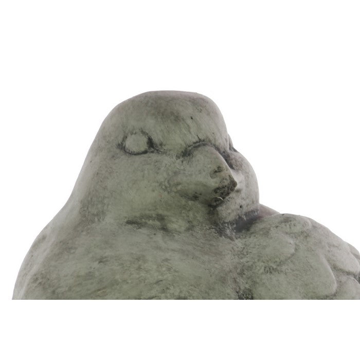 Cement Sitting Bird Figurine with Sideward Turned Head, Gray