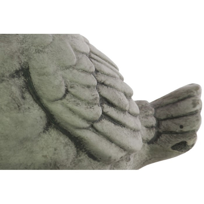Cement Sitting Bird Figurine with Sideward Turned Head, Gray