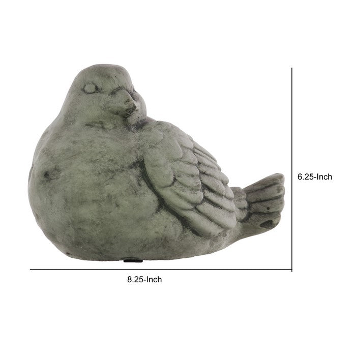 Cement Sitting Bird Figurine with Sideward Turned Head, Gray