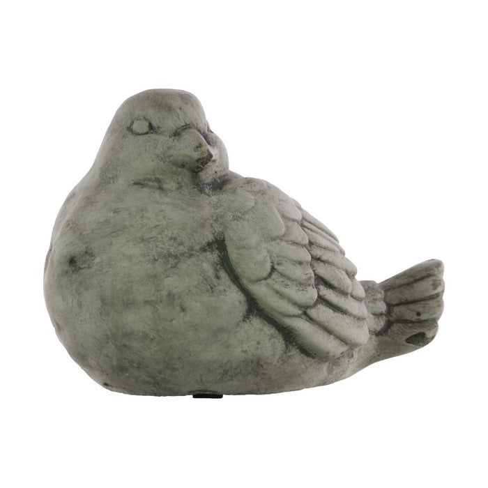 Cement Sitting Bird Figurine with Sideward Turned Head, Gray