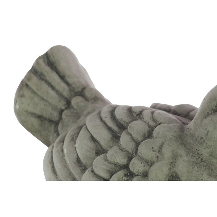 Cement Sitting Bird Figurine with Upward Faced Head and Open Beak, Gray