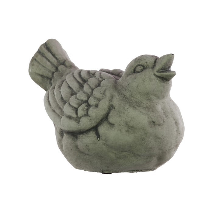 Cement Sitting Bird Figurine with Upward Faced Head and Open Beak, Gray