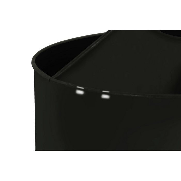 Round Metal Basket with 4 Slot Storage Space and Wooden Handle, Black