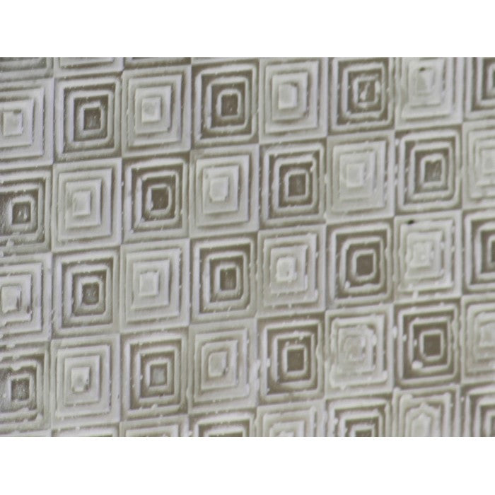 Square Cement Pot with Embossed Geometrical Rectangular Design, Large, Gray