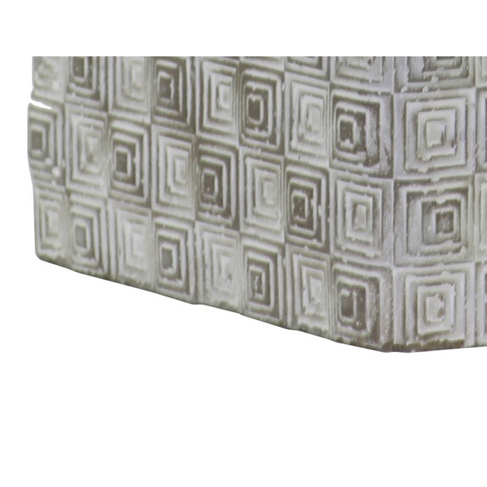 Square Cement Pot with Embossed Geometrical Rectangular Design, Large, Gray