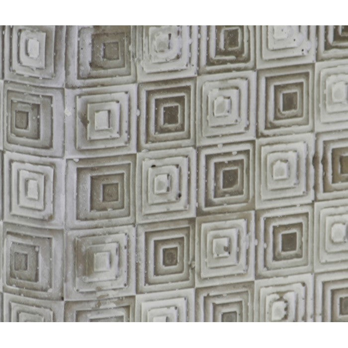 Square Cement Pot with Embossed Geometrical Rectangular Design, Small, Gray