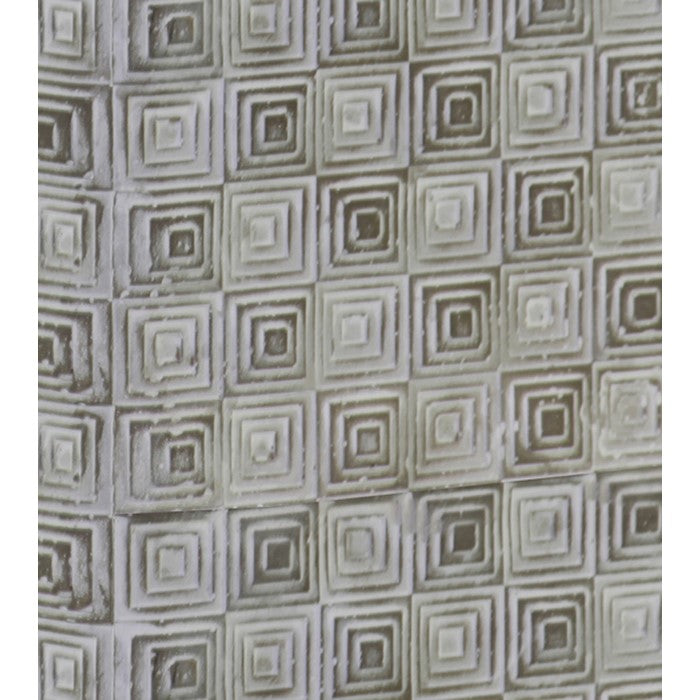 Square Cement Pot with Embossed Geometrical Rectangular Pattern, Large,Gray