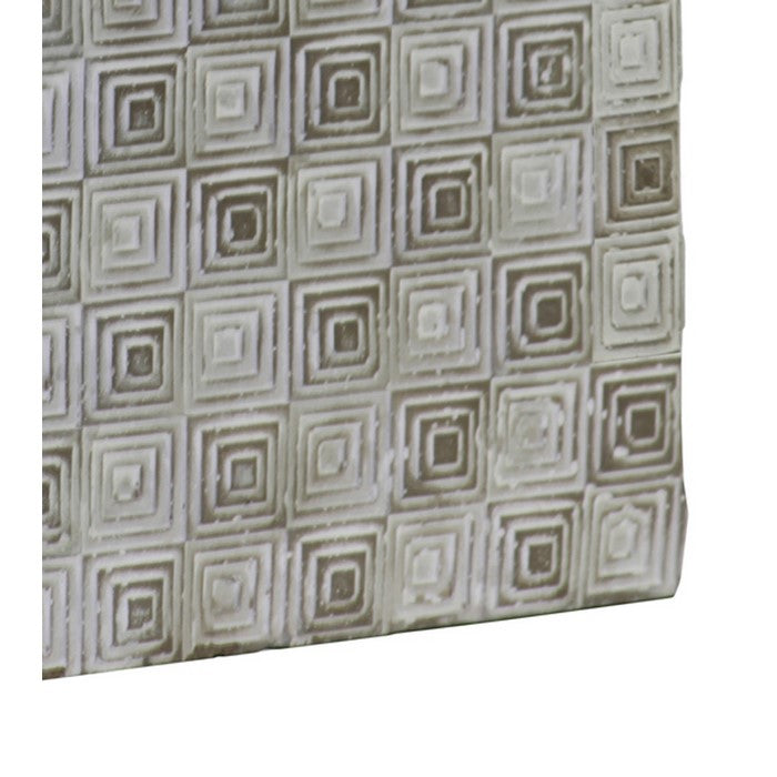 Square Cement Pot with Embossed Geometrical Rectangular Pattern, Large,Gray