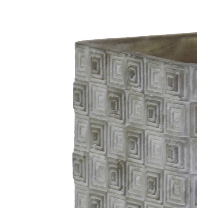 Cement Pot with Embossed Geometrical Rectangular Pattern, Small , Gray