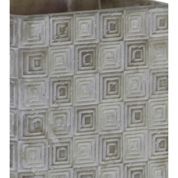 Cement Pot with Embossed Geometrical Rectangular Pattern, Small , Gray