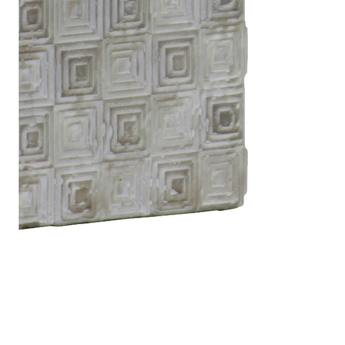 Cement Pot with Embossed Geometrical Rectangular Pattern, Small , Gray
