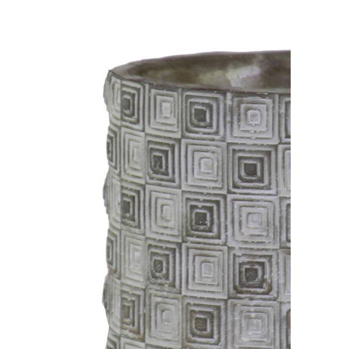 Cylindrical Cement Pot with Embossed Rectangular Shapes, Large, Gray