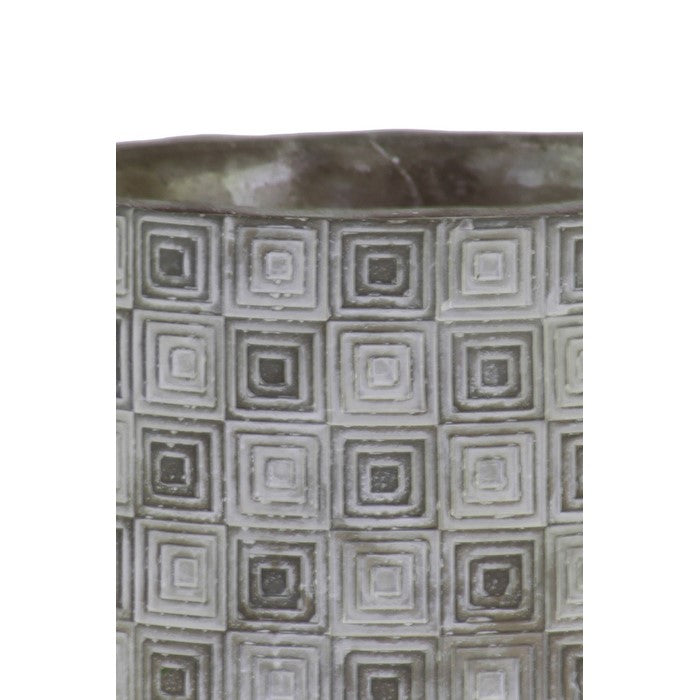 Cylindrical Cement Pot with Embossed Rectangular Shapes, Large, Gray