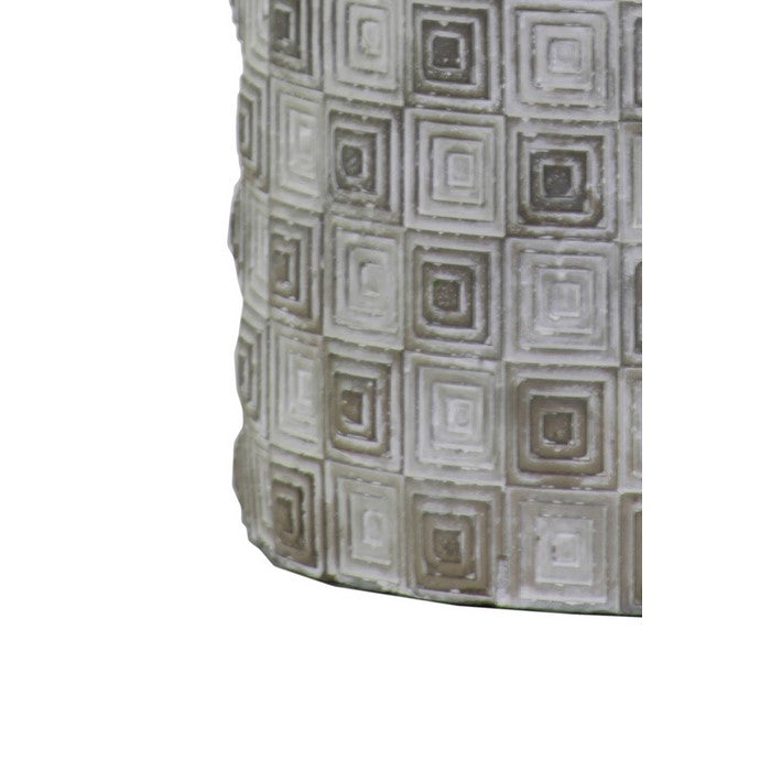 Cylindrical Cement Pot with Embossed Rectangular Shapes, Large, Gray