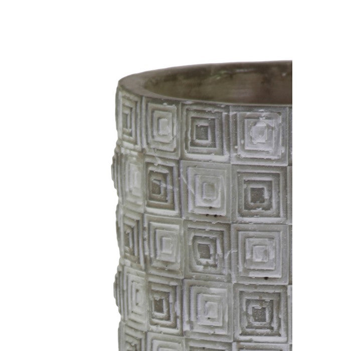 Cylindrical Cement Pot with Embossed Rectangular Shapes, Small, Gray