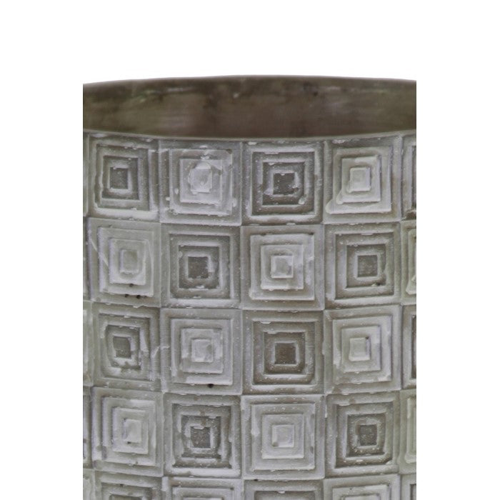 Cylindrical Cement Pot with Embossed Rectangular Shapes, Small, Gray