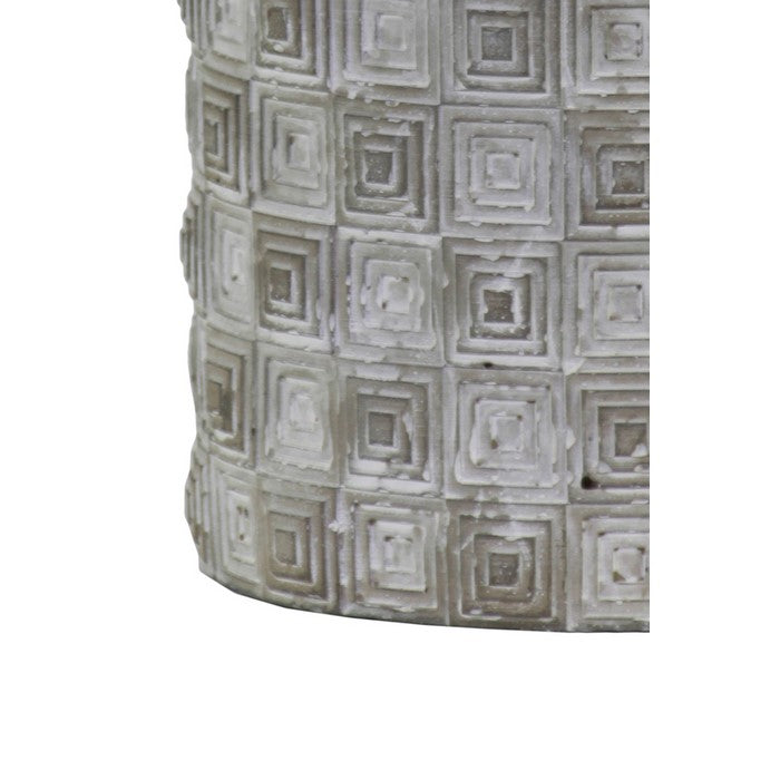 Cylindrical Cement Pot with Embossed Rectangular Shapes, Small, Gray
