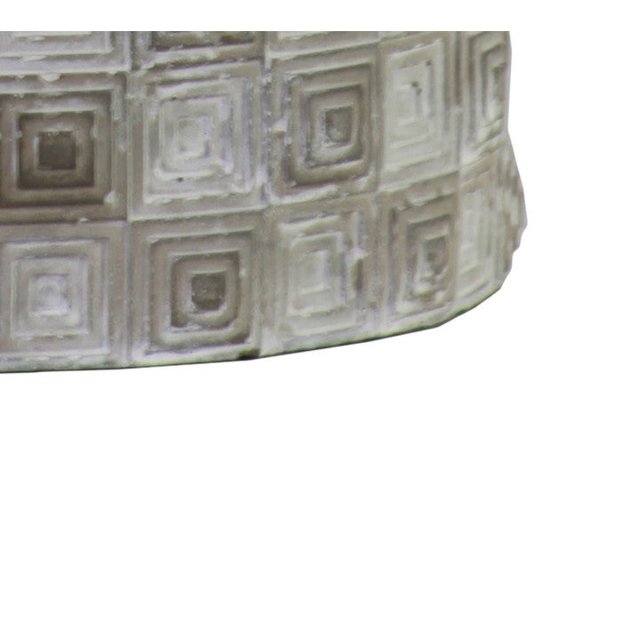 Circular Cement Pot with Embossed Geometrical Rectangular design, Gray