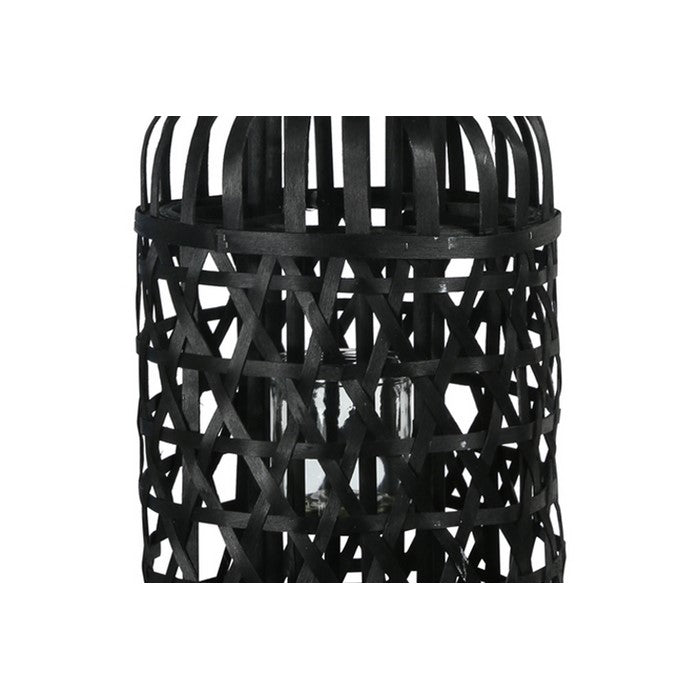 Wooden Lantern with Octagonal Cut Out and Rope Hanger, Large, Black