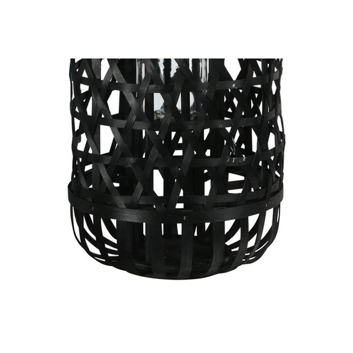 Wooden Lantern with Octagonal Cut Out and Rope Hanger, Large, Black