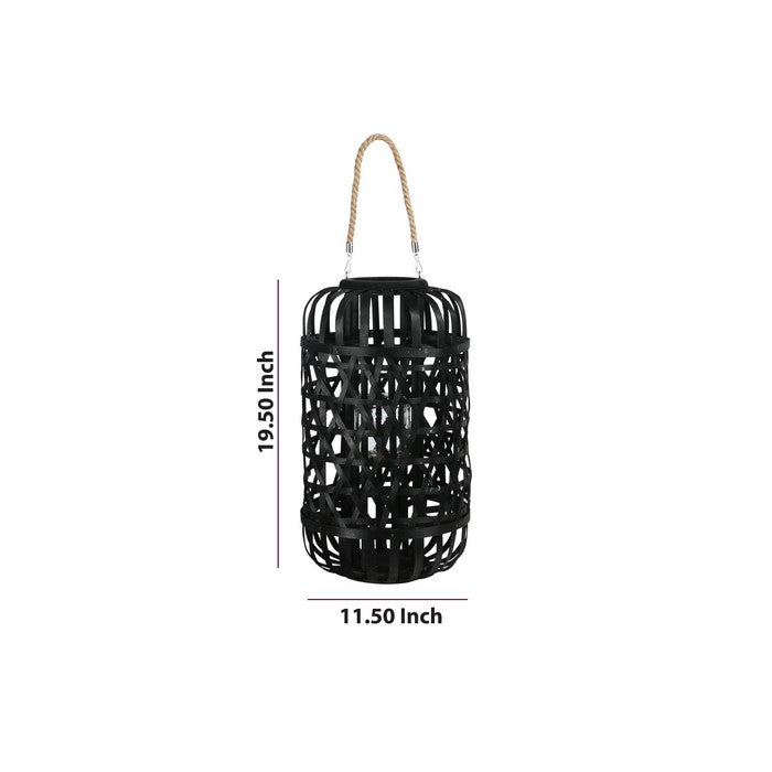 Wooden Lantern with Octagonal Cut Out and Rope Hanger, Large, Black