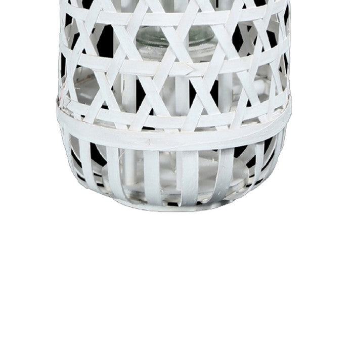Wooden Lantern with Octagonal Cut Out and Rope Hanger, Medium, White