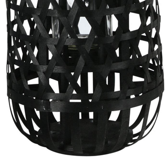 Wooden Lantern with Octagonal Cut Out and Rope Hanger, Medium, Black