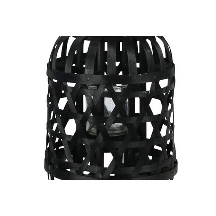Wooden Lantern with Octagonal Cut Out and Rope Hanger, Small, Black